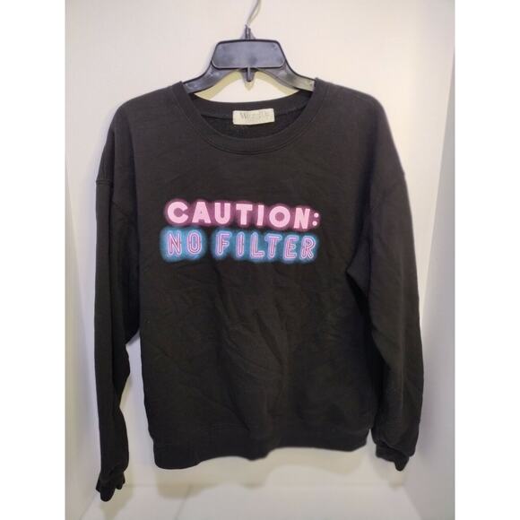 Wound Up Hybrid Juniors "Caution: No Filter" Graphic Sweatshirt Size L (11-13) - Picture 3 of 5